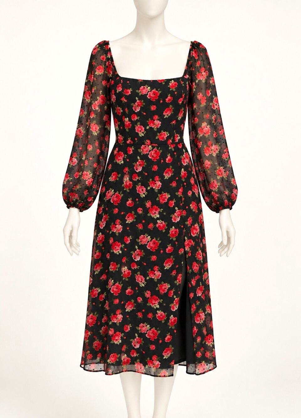 Francescas Womens Puff Sleeve Tiered Maxi Dress Size L Regency Garden red Floral
